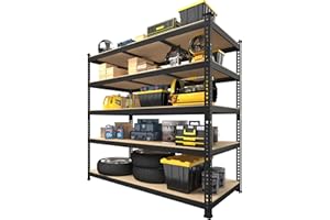 PrimeZone 48" x 24" x 72" Heavy Duty Storage Shelves - 5 Tier Adjustable Garage Storage Shelving, Metal Storage Utility Rack Shelf Unit for Warehouse Pantry Closet Kitchen, Black