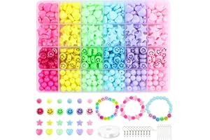 MISS RABBIT Candy Color Acrylic Heart Beads Star Beads Smiley Face Bead Assorted Plastic Beads Kit Cute Pastel Beads Circle Loose Spacer Beads Bulk for Bracelets Jewelry Making DIY Crafts Necklace Phone Charm