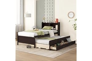 BELLEMAVE Twin Size Bed Frame with Bookcase Headboard,Captain’s Bed Twin with Trundle and Drawers for Kids,Trundle Bed with Storage for Teens,Adults(Twin,Espresso)