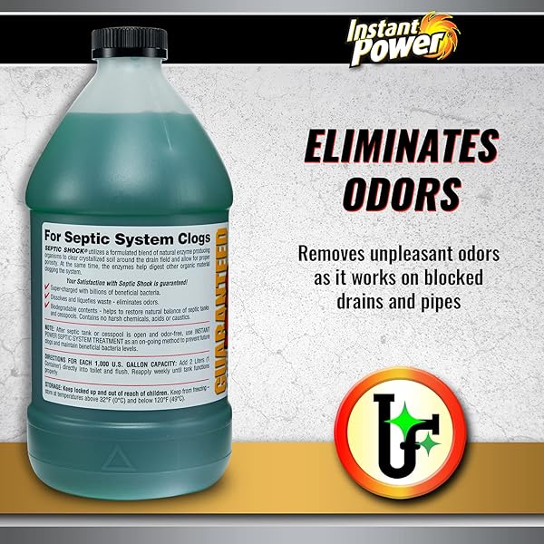 INSTANT POWER SEPTIC SHOCK – SEPTIC TANK TREATMENT, DRAIN CLEANER LIQUID CLOG REMOVER FOR SEPTIC SYSTEM, DRAIN DEFENSE FOR RVS – 67.6 FL OZ 6 PACK