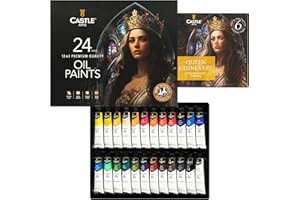 Castle Art Supplies 24 X 12ML Oil Paint Set | Great Value Set for Adult Artists, Beginners and Advanced | Vibrant Variety of Smooth-to-Use Colors | in Impressive Presentation Box with Tutorial (New)