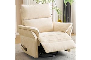 RUTOX Oversized Glider Recliner Nursery Chair for Nursery with Adjustable Headrest, 360° Swivel Rocker Recliner with Overstuffed Armrest, 26" Extra Wide Rocking Chair with Lumbar Support, Beige