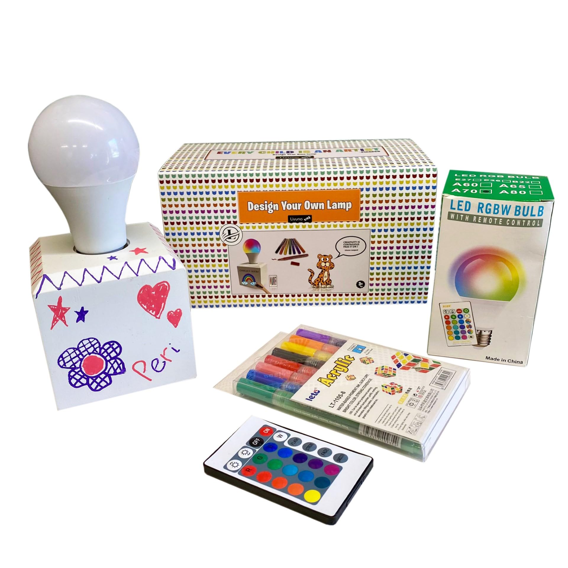 Livuna Craft Kits for Kids, Design your Own Lamp Wood with Bulb & Acrylic Paint Pens, Arts and Crafts for Kids Girl Boy Adults, Presents Gifts for Girls Boys Age 3 4 5 6 7 8 9 10 11 12 13+ Year Old UK