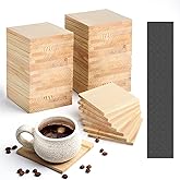 SHENLIU 60 PCS Unfinished Square Wood Coasters, 4 Inch Blank Wooden Craft Coasters with 240 Non-Slip Foam Pad Stickers for DIY Stained Painting Wood Engraving Home Decoration