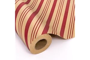 Toptime Christmas Wrapping Paper, Kraft Paper Roll with Classic Stripe Design 43x300cm, Mini Red Wrapping Paper Roll Vintage 