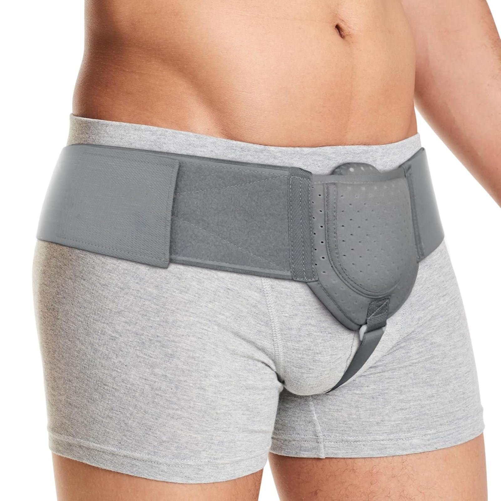 VKWE Hernia Belt For Men Hernia Truss,Inguinal Hernia Support For Men Left or Right Side, Post Surgery Men's Inguinal Hernia Support Truss For Inguinal, Groin Hernias, Adjustable Waist Strap (Gray)