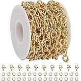 SMYHTGLIF 5 Meters Gold Plated Oval Ribbed Twisted Jewelry Making Chains Stainless Steel Cable Chain for Jewelry Making DIY Craft Chain Bulk