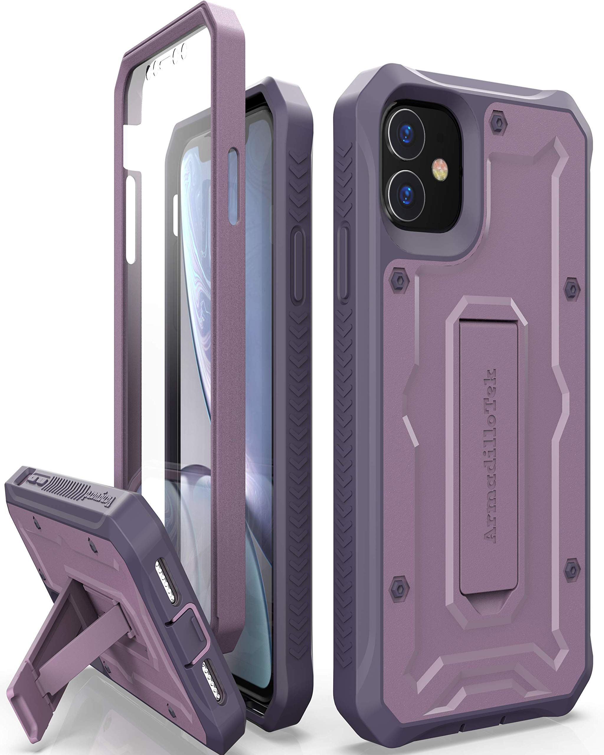 Photo 1 of ArmadilloTek Vanguard Case Compatible with iPhone 11 (6.1 inches) Military Grade Full-Body Rugged with Kickstand and Built-in Screen Protector - Purple