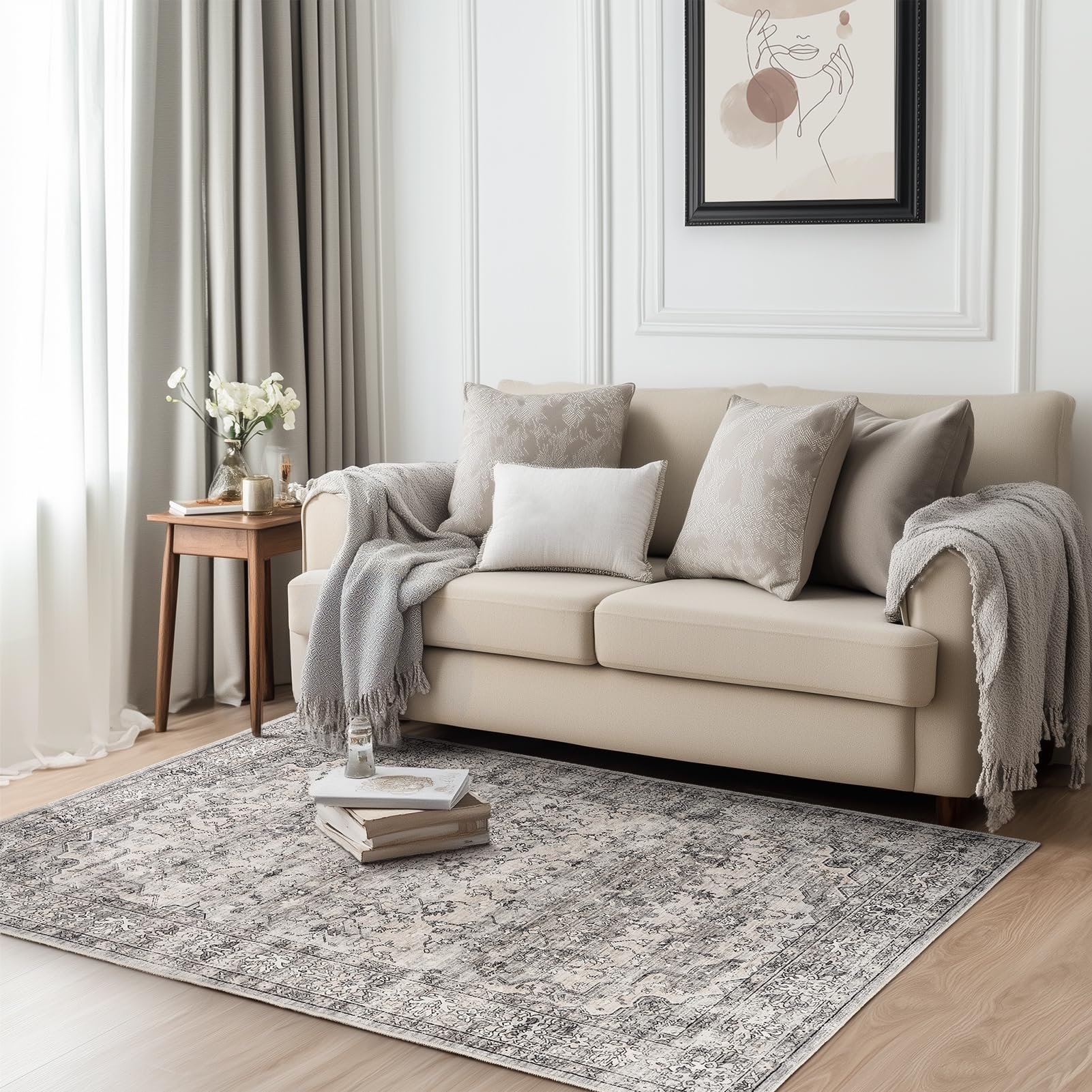 Topfinel Rug 120x170cm - Non Slip Washable for Living Room, Bedroom, Faux Wool Short Pile Carpet with Anti Slip Backing for Kitchen, Hallway