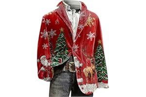 Mens Ugly Christmas Blazer Vintage Corduroy Christmas Suit Jacket Xmas Print Holiday Party Jacket with Pockets