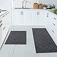 COSY HOMEER Soft Kitchen Rugs [2 PCS] for in Front of Sink Super Absorbent Kitchen Floor Mats and Mats 24x35 Inch/24X60 Non-Skid Kitchen Mat Standing Mat Washable,Polyester,Dark Grey
