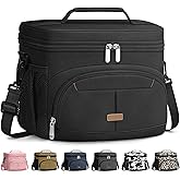 Pritent Lunch Box for Man Women, Insulated Lunch Bag Cooler Bag Leakproof Lunchbox Lunch Tote Bags with Removable Strap for Work School Picnic Travel (Black/12L