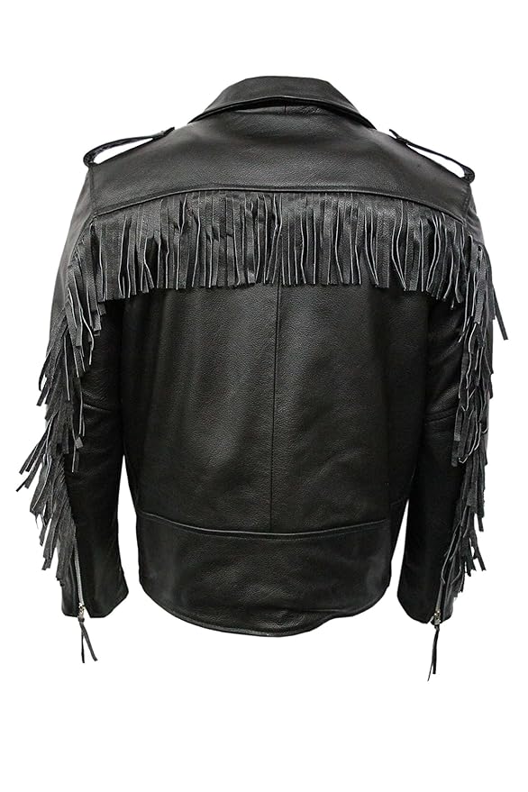 Men's Classic Brando Tassel Fring Black Cowhide Real Genuine Leather