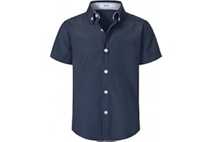 AOTIK Boys Oxford Button Down Shirt Short Sleeve Formal Uniform Dress Shirts with Pocket