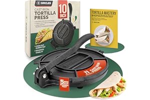 SIRCLES Tortilla Press 10 Inch Cast Iron - Extra Large, Heavy Duty 10 Inch Tortilla Press - Ebook 50 recipes - 5 Non-Slip Rub