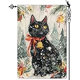 Jauageon Christmas Kitty Garden Flag Happy Winter Garden Flag Bells Vertical Double Sided Rustic Farmland Burlap Yard Lawn Outdoor Decor 12.5x18"