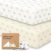 KeaBabies 2-Pack Organic Crib Sheets for Boys, Girls - 52x28 Fitted Crib Mattress Sheet Neutral, Breathable Jersey Cotton Cover for Baby Bed, Toddler Mattress, Soft & Cute Prints (Bumble Bear)