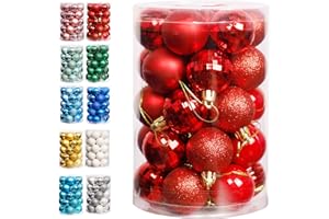 Lulu Home Christmas Ball Ornaments, 34 Ct Xmas Tree Decorations, Holiday Hanging Balls (Red, 1.57")