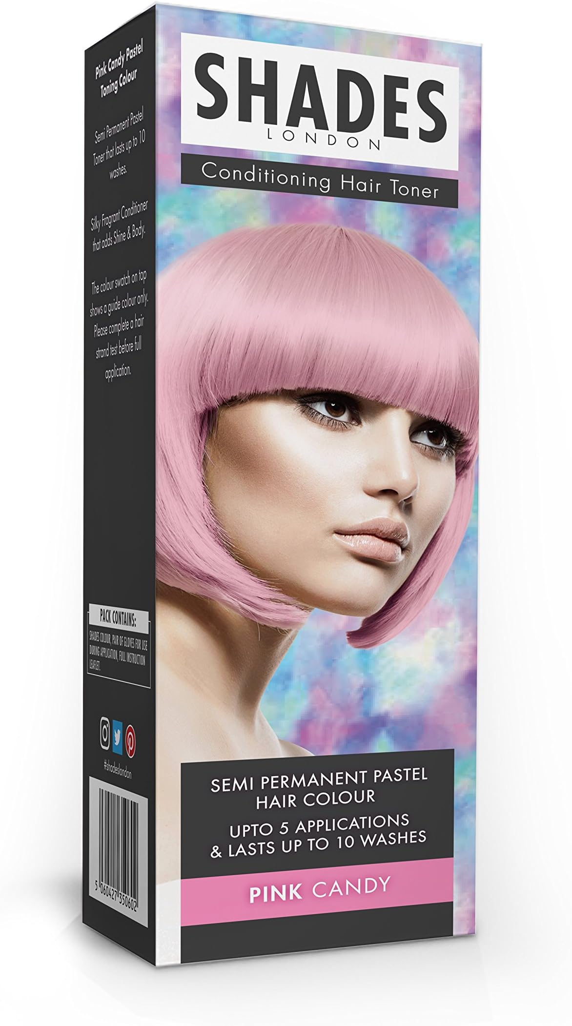 Professional Semi Permanent Pastel Hair Dye. Conditioning Hair Toner, Easy Application, Lasts up to 10 Washes by Shades London (PINK CANDY)