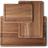Amazon Basics Wooden Cutting Board, 3-Piece Set, Acacia Wood, Pre-Oiled with Juice Groove, for Chopping and Serving