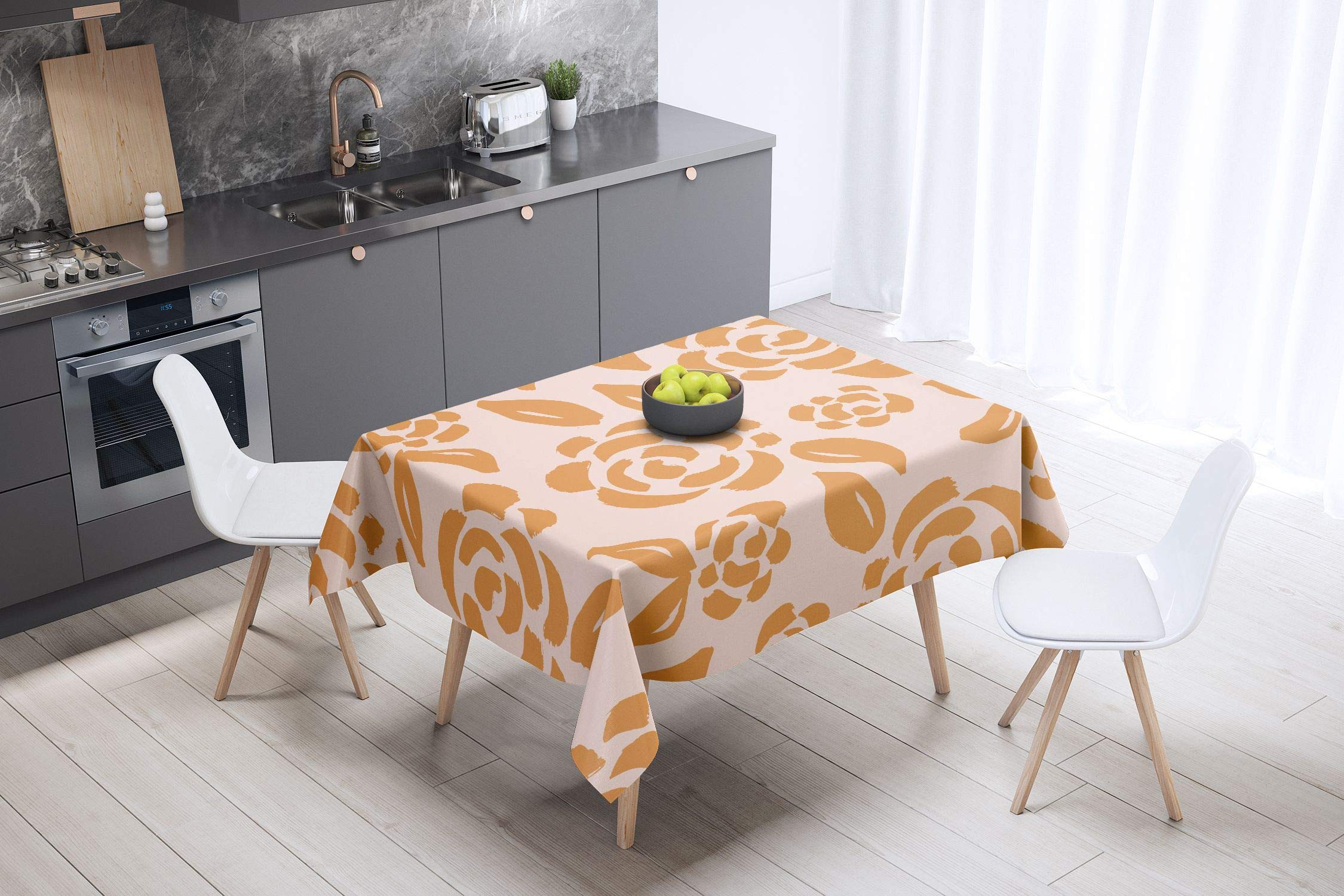 Bonamaison Kitchen Decoration, Tablecloth, Orange, Off White, 140 x 140 Cm - Designed and Manufactured in Turkey