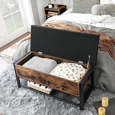 Buy Vasagle Industrial Storage Bench Shoe Bench Bed End Stool With Padded Seat And Metal Shelf Storage Chest Sturdy Steel Frame Hallway Living Room Rustic Brown And Black Ulsb47bx Online In Senegal B07jmzvc3c
