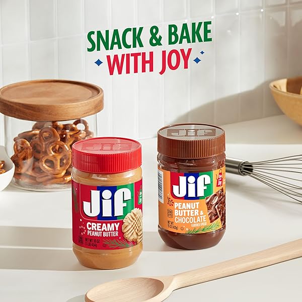 JIF PEANUT BUTTER & CHOCOLATE FLAVORED SPREAD, HOLIDAY EDITION, 15 OZ. JARS (12 COUNT)