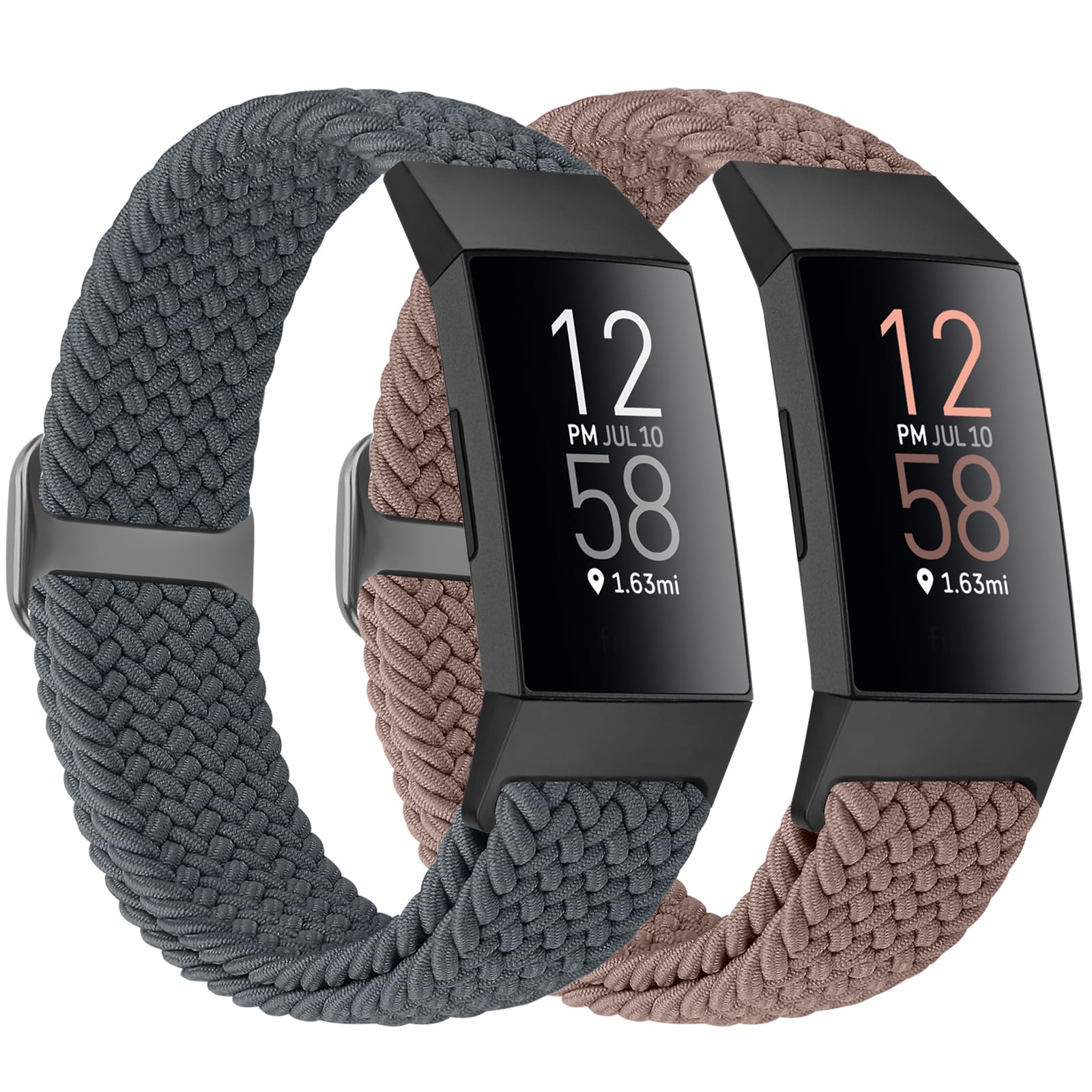 Bcuckood Braided Strap Compatible with Fitbit Charge 4/Charge 3 Straps for Women Men, Adjustable Elastic Sport Soft Nylon Replacement Wristband for Fitbit Charge 4/Charge 3/SE, 2PCS
