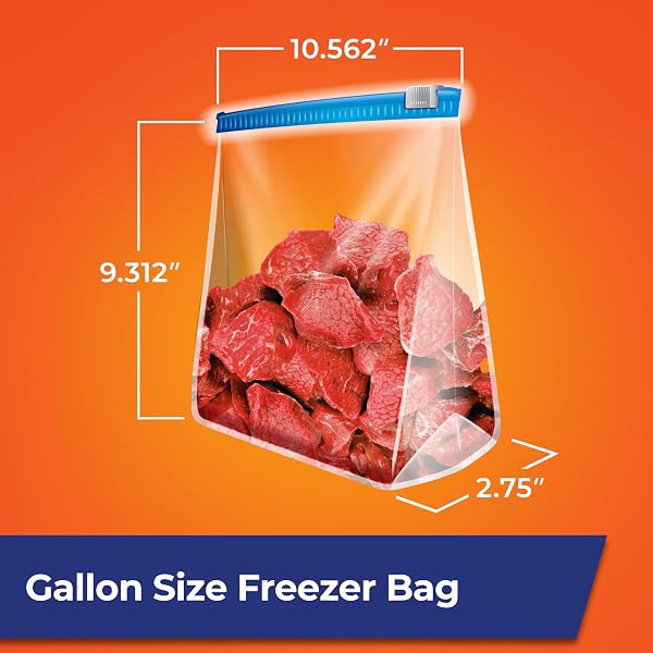 HEFTY SLIDER 1 GALLON FREEZER BAGS, 56 COUNT, GALLON SLIDER BAGS FOR FREEZER, HOLDS RAW MEAT, SOUPS, PREPPED FRUITS AND VEGGIES, AND MORE, WRITABLE LABEL, SECURE ZIP AND CLICK CLOSURE