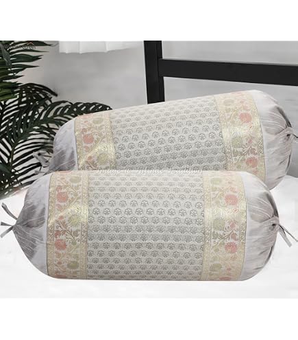 Cuscino Cilindrico Yoga Bolster Copri Federa - Cuscino Divano Rotondo In Tessuto Polydupion Con Bordo Jacquard Blu, 76x38 Cm