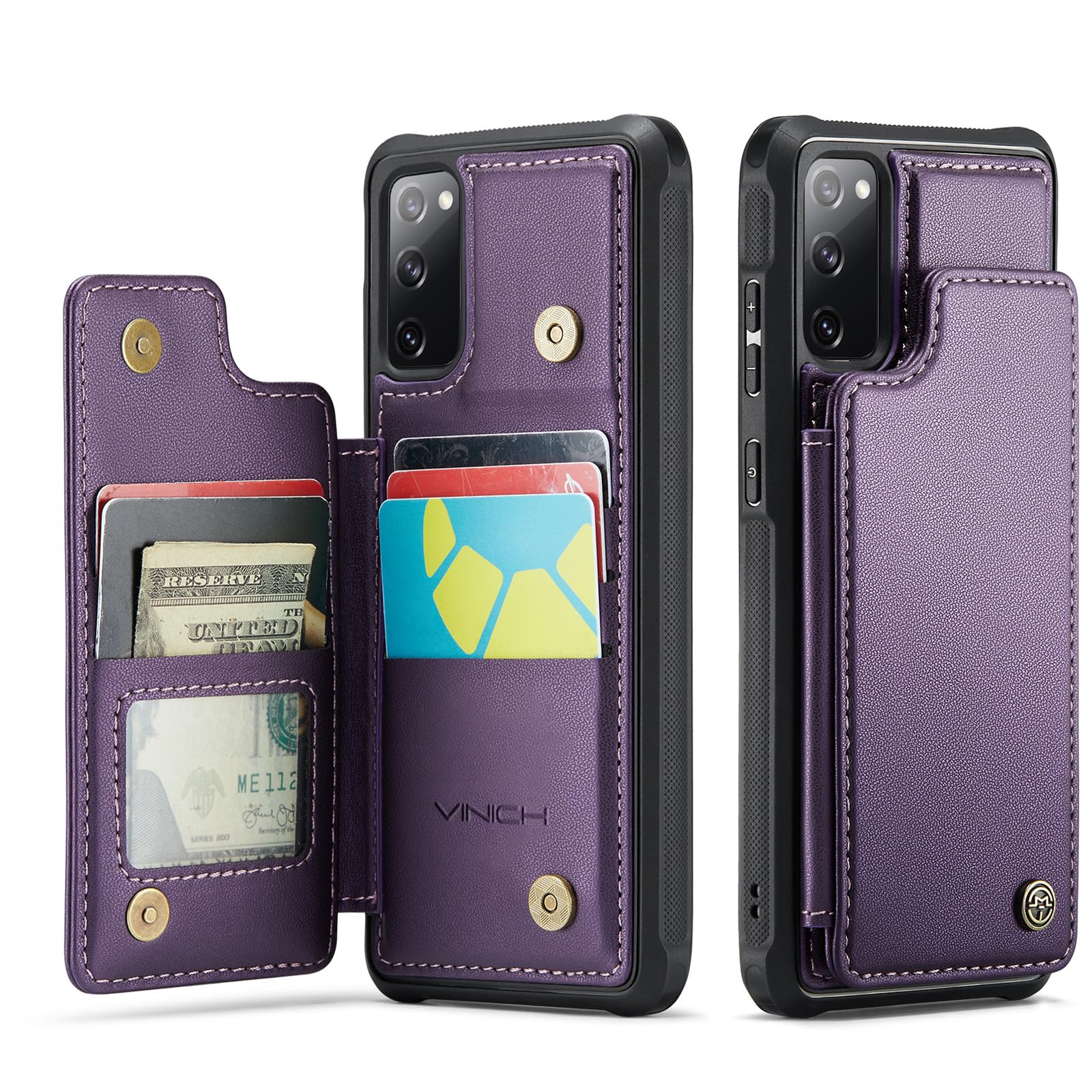 Photo 1 of Vinich for Samsung Galaxy S20 FE Wallet Case with Card Holder, RFID Blocking Credit Slots Kickstand Shockproof Phone Cover Fit for Galaxy S20 FE 6.5" Purple