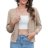 Women's 3/4 Sleeve V-Neck Button Down Cardigan Knit Shrugs Sweater