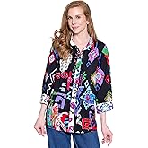 Ali Miles Womens Printed Woven Button Front Blouse for Women