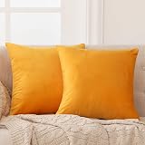 Deconovo Yellow Cushion Covers 40x40 cm Set of 2 Velvet Crushed 16x16 in