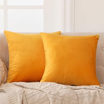 Deconovo Set of 2 Velvet Cushion Covers 50x50 cm Gold Yellow with Invisible