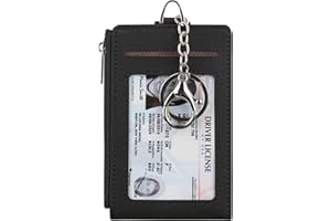 Cynure Women & Men Keychain 7 Card Slots Card Holder Case Zipper Slim Minimalist Front Pocket Wallet with 2 ID Window, Black0