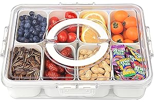 HAKPNEW Snackle Box Container with Lid & Handle, Divided Clear Snack Box Serving Tray, Refrigerator Organizers and Storage for Fruit, Candy, Charcuterie, Veggie, Perfect for Party, Travel, & Picnic