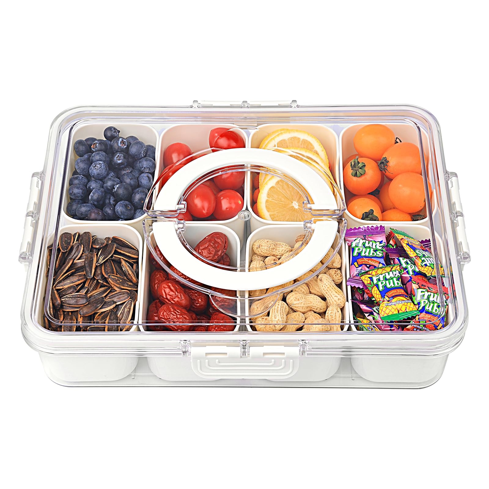 Photo 1 of HAKPNEW Snackle Box Container with Lid & Handle, Divided Clear Snack Box Serving Tray, Refrigerator Organizers and Storage for Fruit, Candy, Charcuterie, Veggie, Perfect for Party, Travel, & Picnic