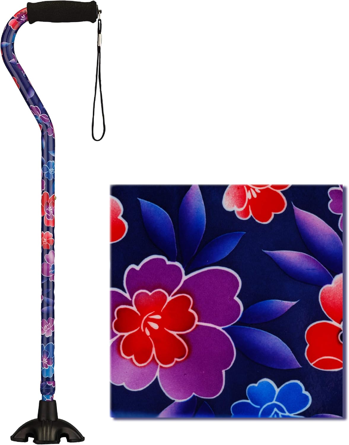 NOVA Sugarcane, Walking Cane with Quad Tip and Carrying Strap, Stand Alone Cane, Maui Flowers Design: Health & Personal Care