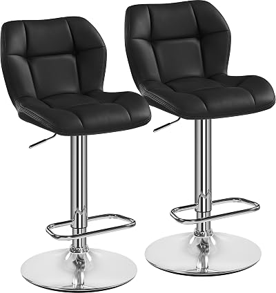 Yaheetech Bar Stools Set of 2 PU Leather Swivel Adjustable Height Black