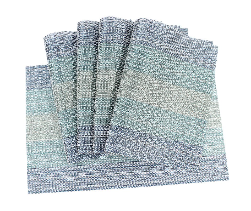 Ranvi Heat-resistant Placemats Stain Resistant Anti-skid Washable PVC Table Mats Woven Vinyl Placemats, Set of 5, Gradient Style, Blue Color