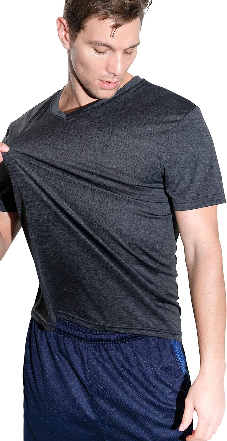 5 Pack: Men’s V-Neck Dry-Fit Moisture Wicking Active Athletic Tech Performance T-Shirt: Clothing