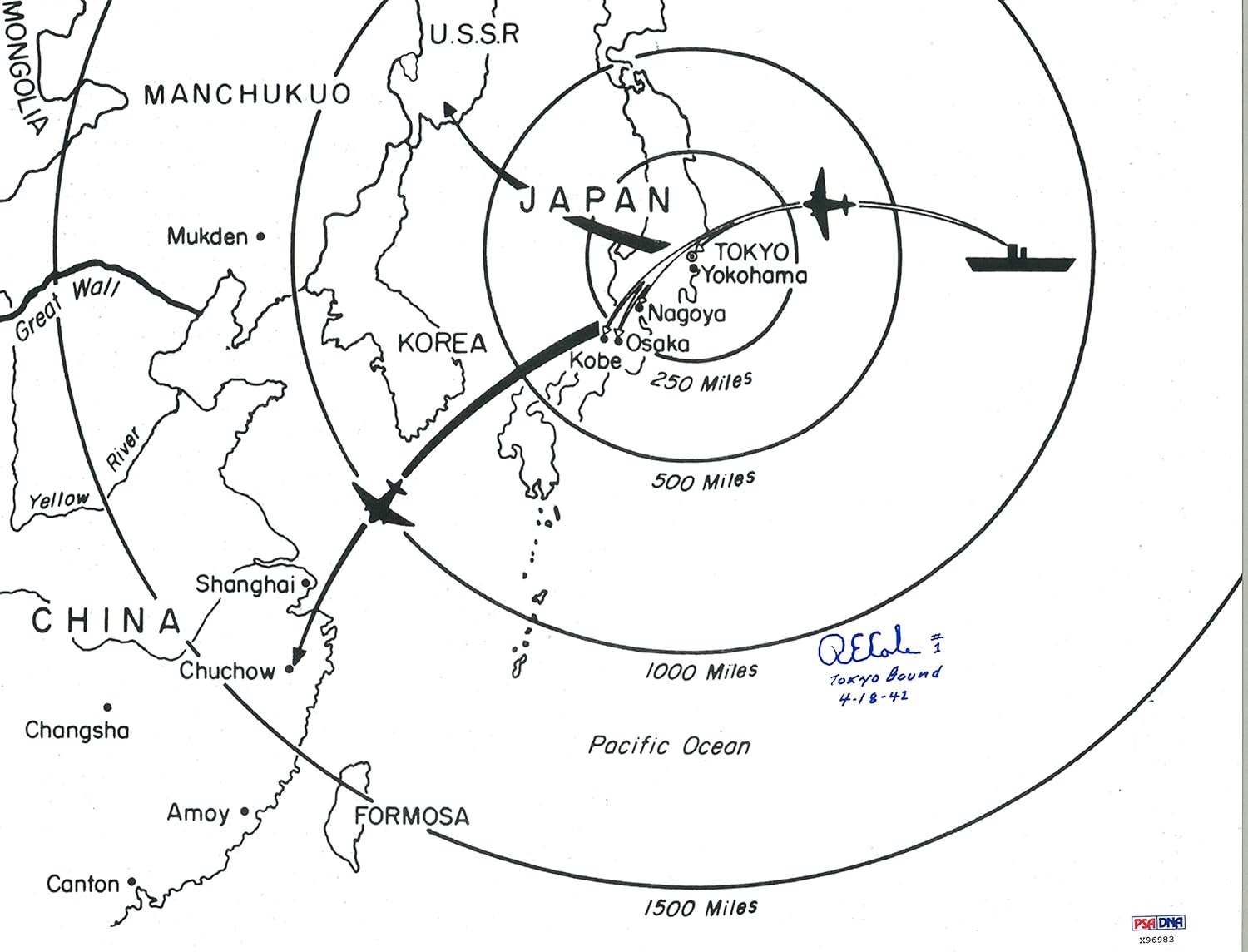 Amazon Com Wwii Richard E Cole Signed Tokyo Doolittle Raiders Map 11x14 Photograph Psa Dna Re Cole Entertainment Collectibles