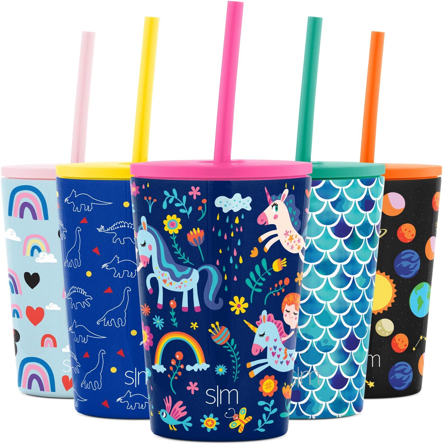 Simple Modern Kids Insulated Water Bottle Cup with Straw Stainless Steel Flask Metal Thermos for Toddlers Boys and Girls, 12oz Tumbler, Unicorn Rainbows