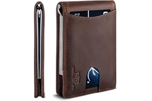 SERMAN BRANDS RFID Blocking Slim Bifold Genuine Leather Minimalist Front Pocket Wallets for Men with Money Clip Thin Gift