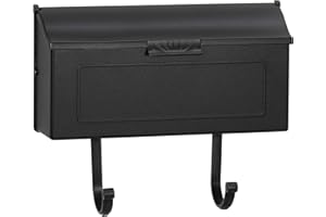 PRO-DF Cast Aluminum Metal Mailbox with Newspaper Hooks, Easy to Install Wall Mount, Heavy Duty, Rustproof Powder Coated Paint, Horizontal Mail Box for Outside House Porch - 16” x 4.25” x 8.25” (Black)