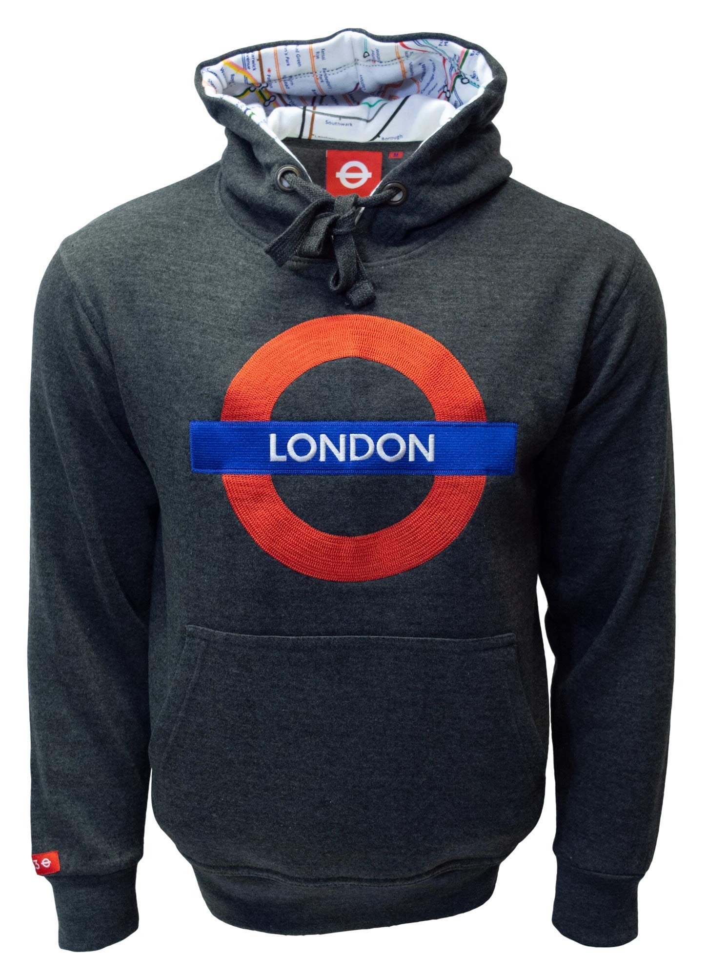 British Heritage Brands TFL129 Licensed Unisex London Roundel Chain Stitch Embroidery Hooded Sweatshirt (M) Charcoal