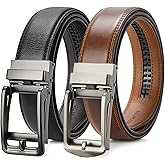 BOSTANTEN Ratchet Leather Belt For Men 2 Pack Dress and Casual with Adjustable Buckle, Trim to Fit