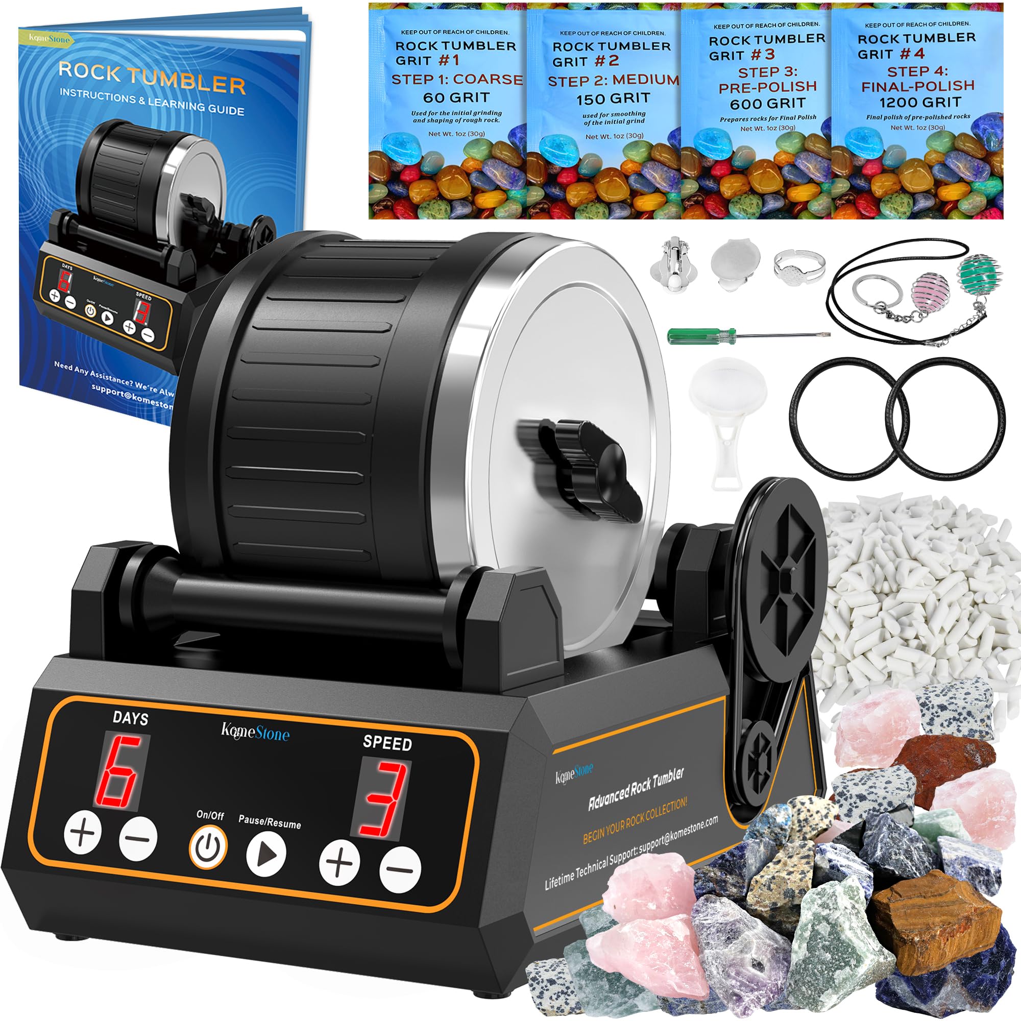 Photo 1 of Rock Tumbler Kit, K1 Professional Large 2.5LB Capacity Edition - Memory Function, Digital Timer & Variable Speeds: Create Stunning Gems Full Accessories Included