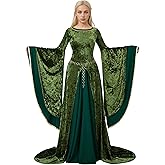 miccostumes Women's Renaissance Dress Medieval Queen Cosplay Costume Long Wide Sleeves Green Velvet Dress